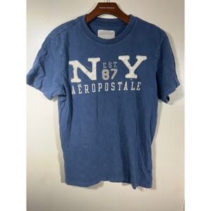 Aeropostale T-Shirt Mens Sz M Blue NY Embroidered Vintage Y2K Graphic Tee
